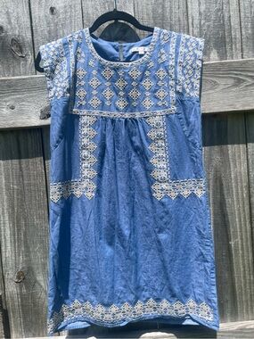 Joy Joy Blue Dress with Ivory Embroidery Sz XS